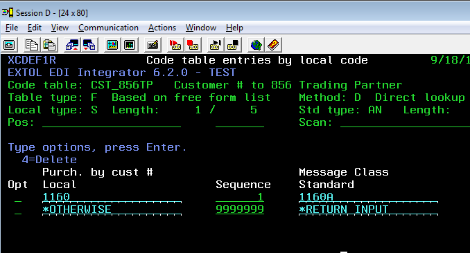 CLEO EDI Integrator Code Table with *OTHERWISE and *RETURN INPUT